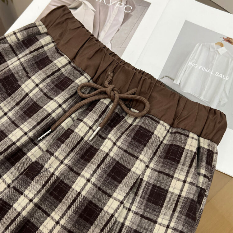 🩷chic 新裝!復古拼接格子垂感闊腳褲