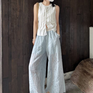 薄款重工刺繡勾花鏤空蕾絲九分直筒褲女2026夏季新款顯瘦闊腿褲子：圖片 26