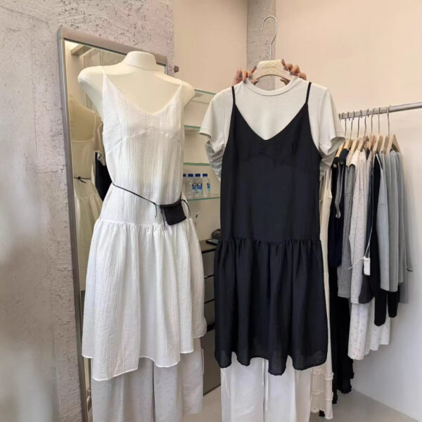 🩷chic 新裝!少女感v領疊穿吊帶連衣裙