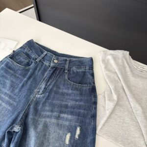 🩷chic新裝! 薄款水洗闊腿牛仔褲：圖片 4