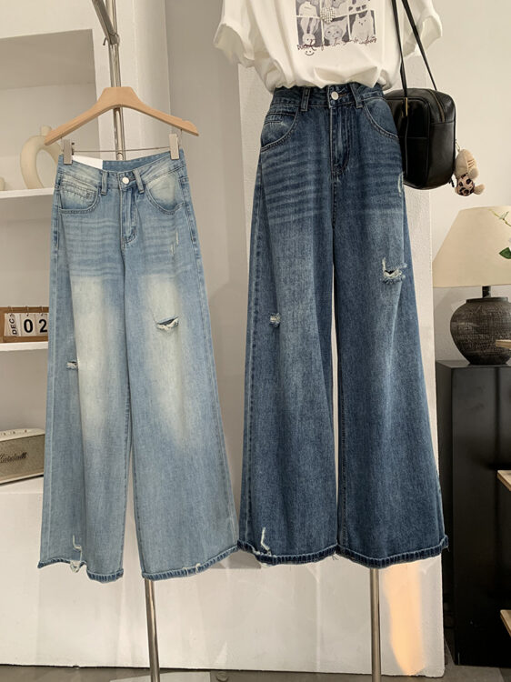 🩷chic 新裝! 高腰破洞水洗牛仔褲