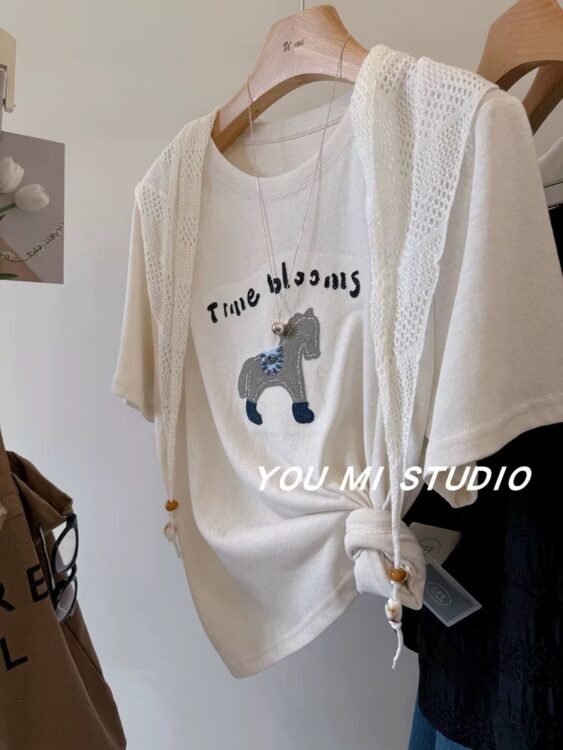 PLUS SIZE💗立體釘珠+lace巾T恤