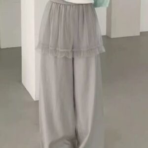 🩷chic 新裝! 時髦顯瘦網紗假兩件設計長褲：圖片 3