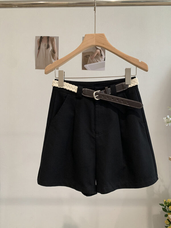 🩷chic新裝! 配腰帶水洗棉高腰闊腿短褲