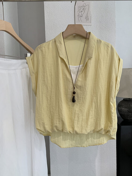 🩷chic 新裝! 假兩件V領短袖襯衫
