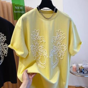 PLUS SIZE💗立體花朵刺繡T恤：圖片 5