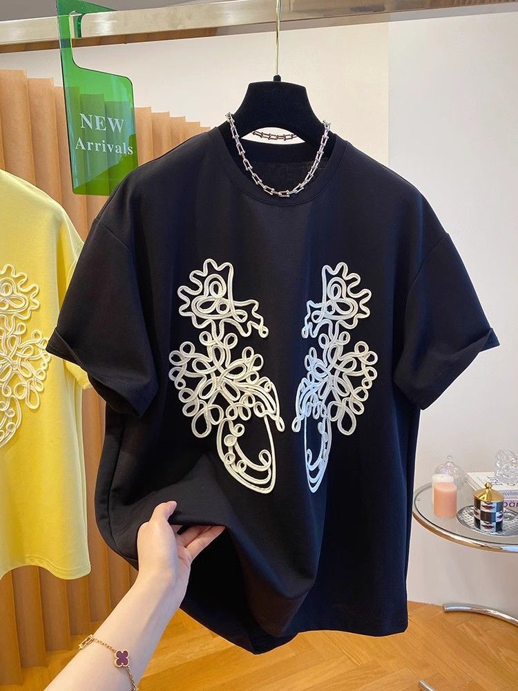 PLUS SIZE💗立體花朵刺繡T恤：圖片 6
