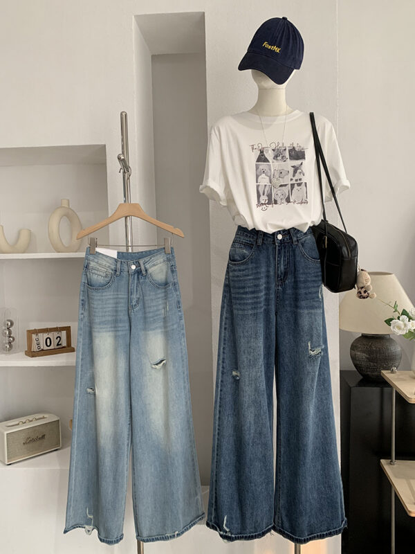 🩷chic 新裝! 高腰破洞水洗牛仔褲