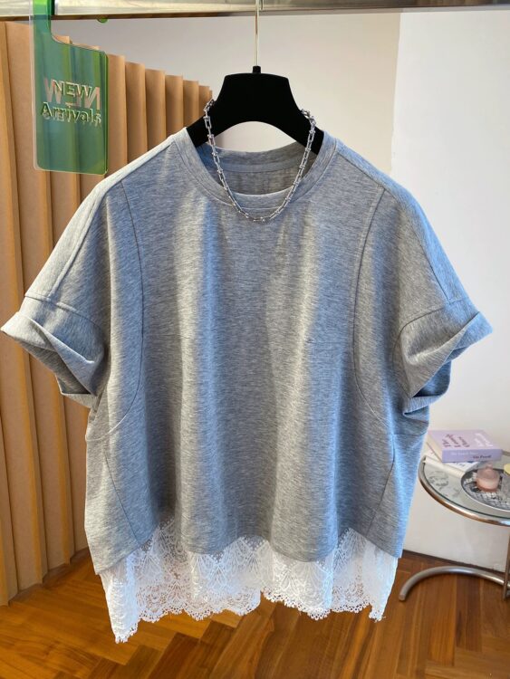 PLUS SIZE💗特別剪裁LACE衫腳拼接T恤