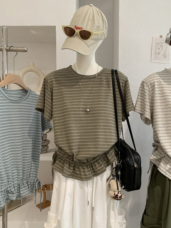 🩷chic 新裝! 抽繩下擺條紋短袖T恤