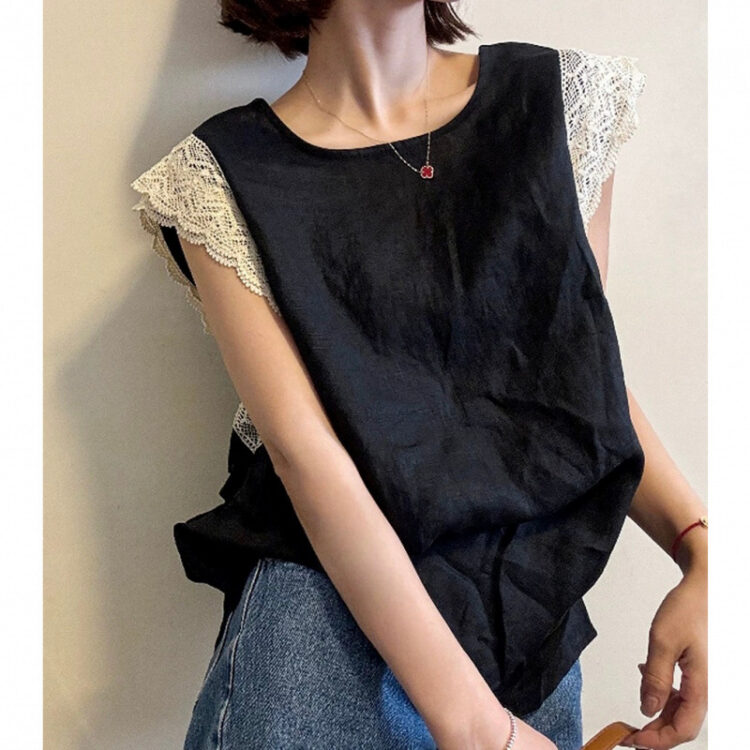 🩷chic 新裝!lace飛飛袖棉麻無袖衫