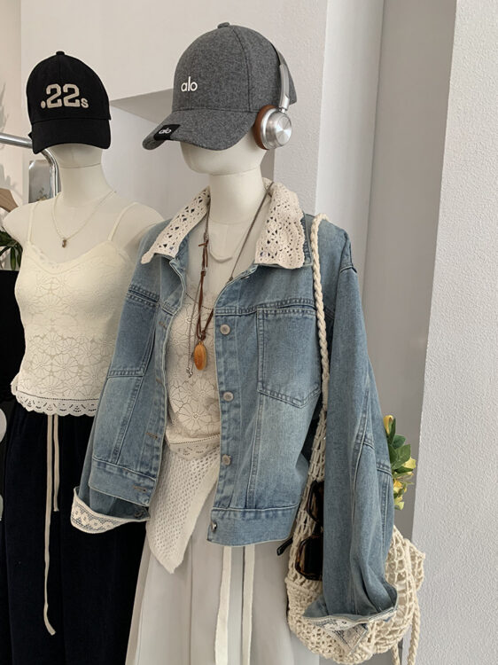 🩷chic 新裝! 可拆花邊領牛仔外套