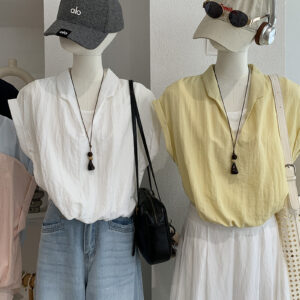 🩷chic 新裝! 假兩件V領短袖襯衫