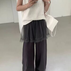 🩷chic 新裝! 時髦顯瘦網紗假兩件設計長褲：圖片 2