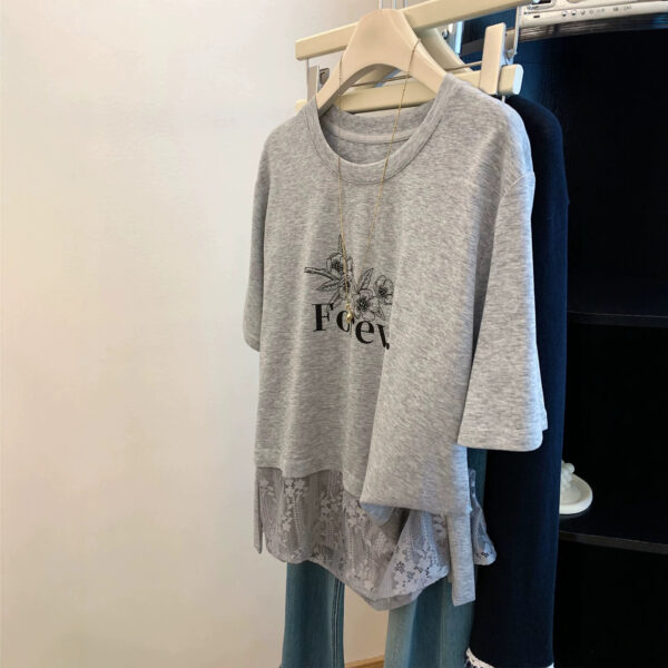 PLUS SIZE💗大碼LACE下擺印花短袖T恤