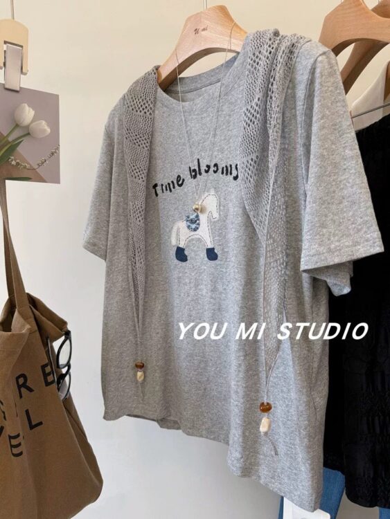 PLUS SIZE💗立體釘珠+lace巾T恤