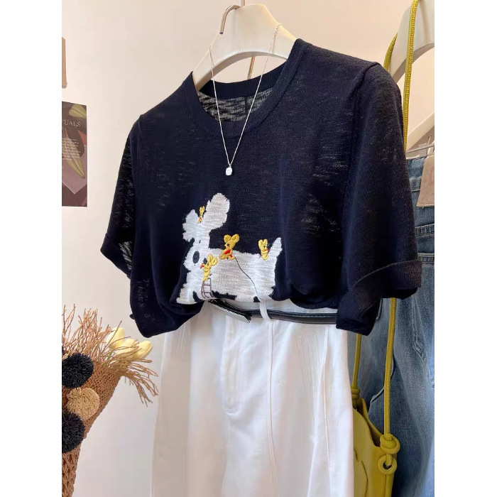 PLUS SIZE💗立體小狗刺繡T恤：圖片 1