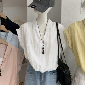 🩷chic 新裝! 假兩件V領短袖襯衫：圖片 2
