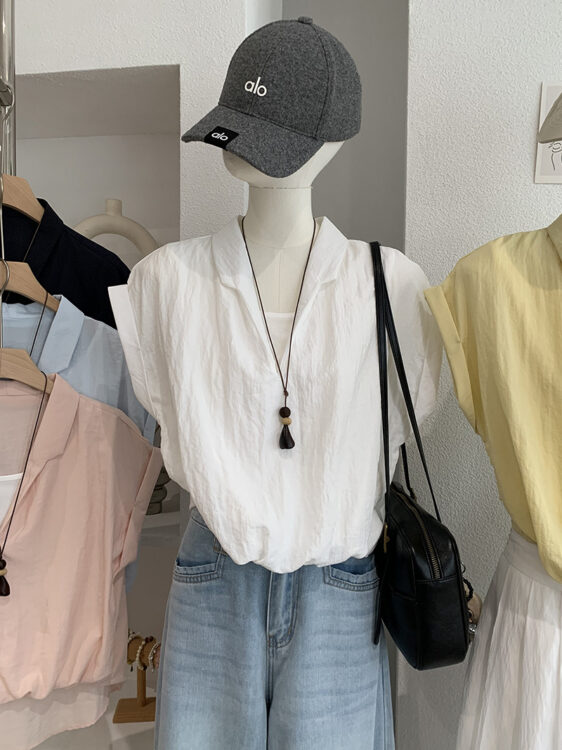 🩷chic 新裝! 假兩件V領短袖襯衫