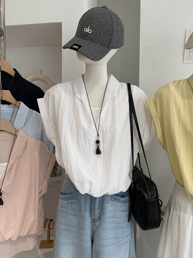 🩷chic 新裝! 假兩件V領短袖襯衫：圖片 2