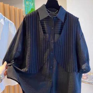 PLUS SIZE💗高級感薄款假兩件恤衫：圖片 1