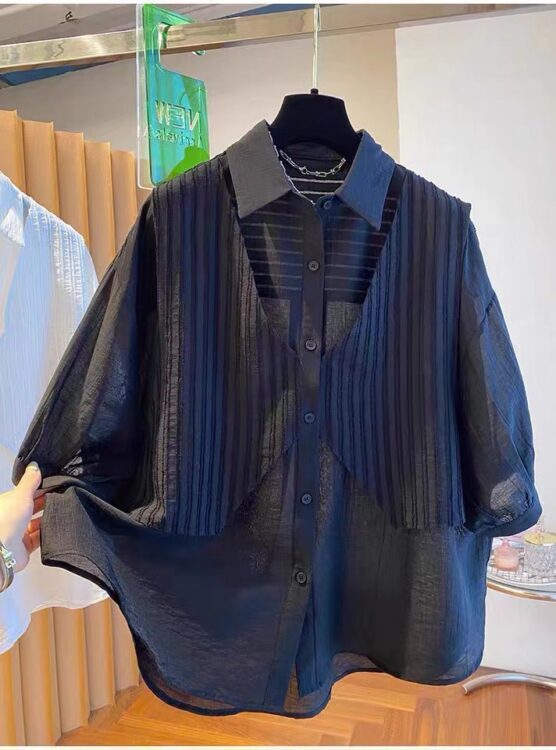 PLUS SIZE💗高級感薄款假兩件恤衫