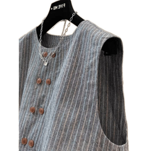 PLUS SIZE💗棉麻條紋短款無袖馬甲背心