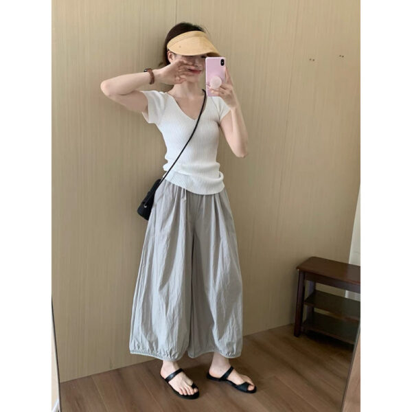 PLUS SIZE💗設計感薄款闊腿燈籠褲
