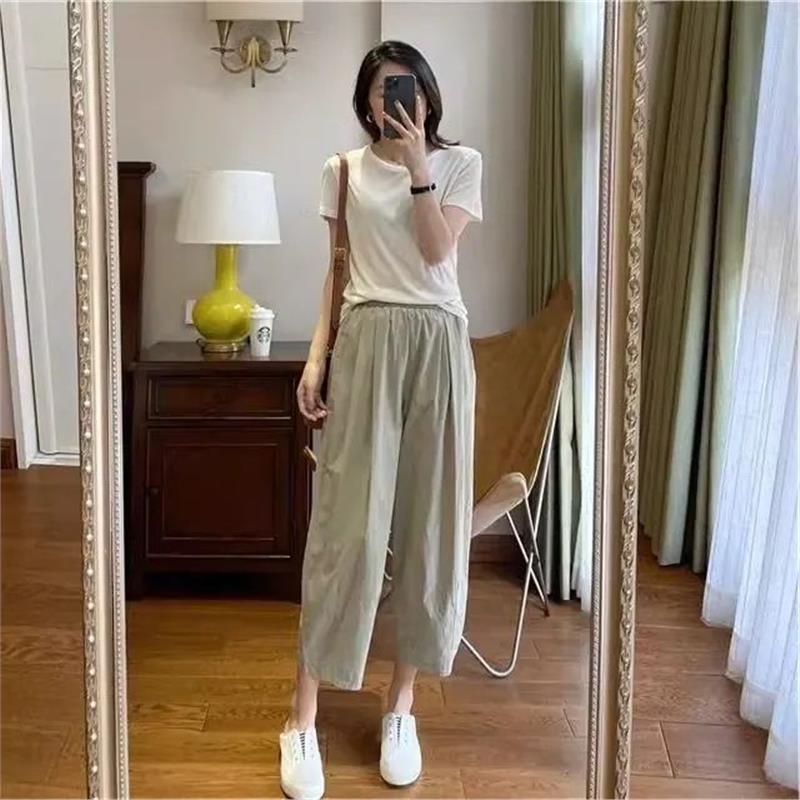 PLUS SIZE💗輕薄透氣純棉九分休閒褲！：圖片 5
