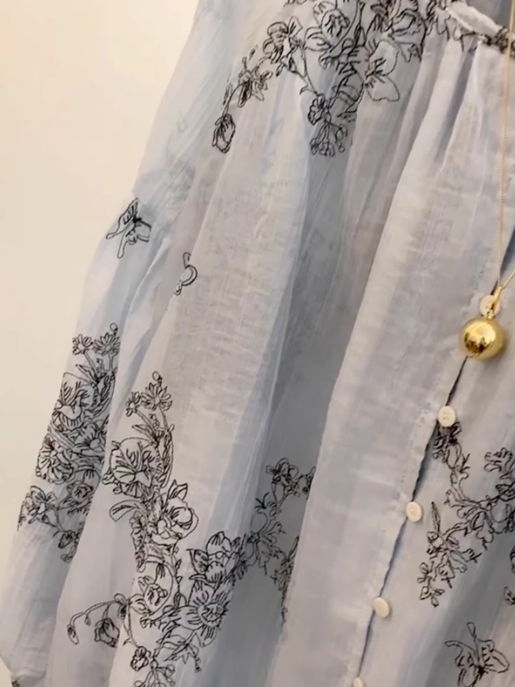 🩷chic新裝! 高級感寬鬆慵懶風刺繡藍色長袖襯衫：圖片 4