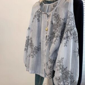 🩷chic新裝! 高級感寬鬆慵懶風刺繡藍色長袖襯衫：圖片 5