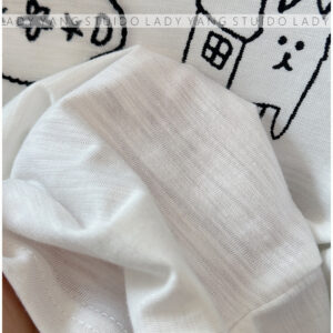 🩷chic新裝! 明線刺繡可愛小貓竹節棉薄款T恤：圖片 1