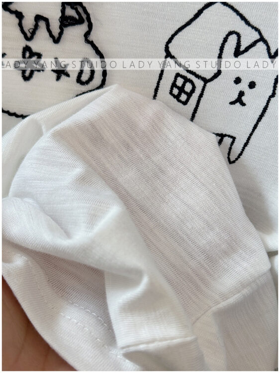 🩷chic新裝! 明線刺繡可愛小貓竹節棉薄款T恤