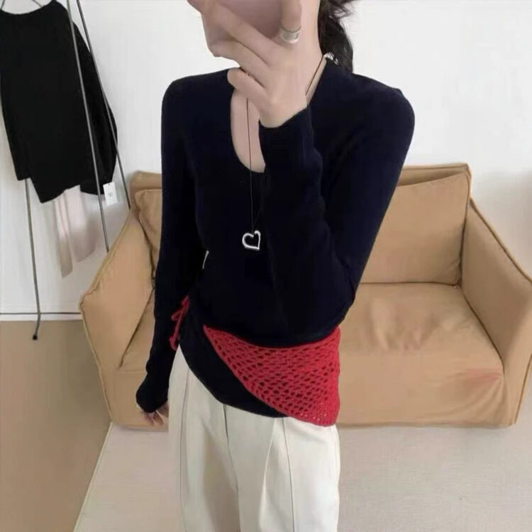 抗起毛粒！大U領顯瘦打底針織衫