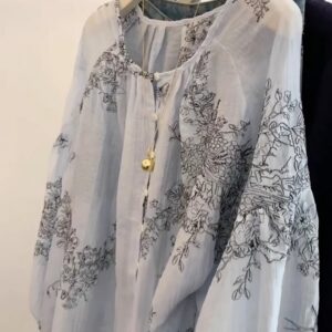 🩷chic新裝! 高級感寬鬆慵懶風刺繡藍色長袖襯衫：圖片 2