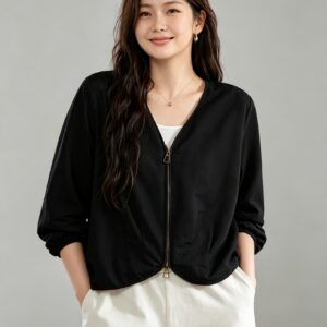 PLUS SIZE💗大碼短裝薄款V領拉鍊外套：圖片 1