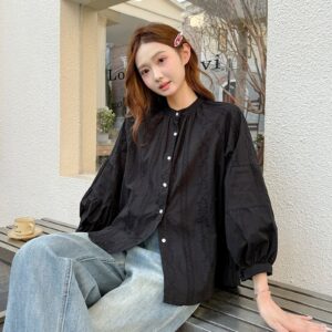 法式提花刺繡燈籠袖娃娃恤衫：圖片 4