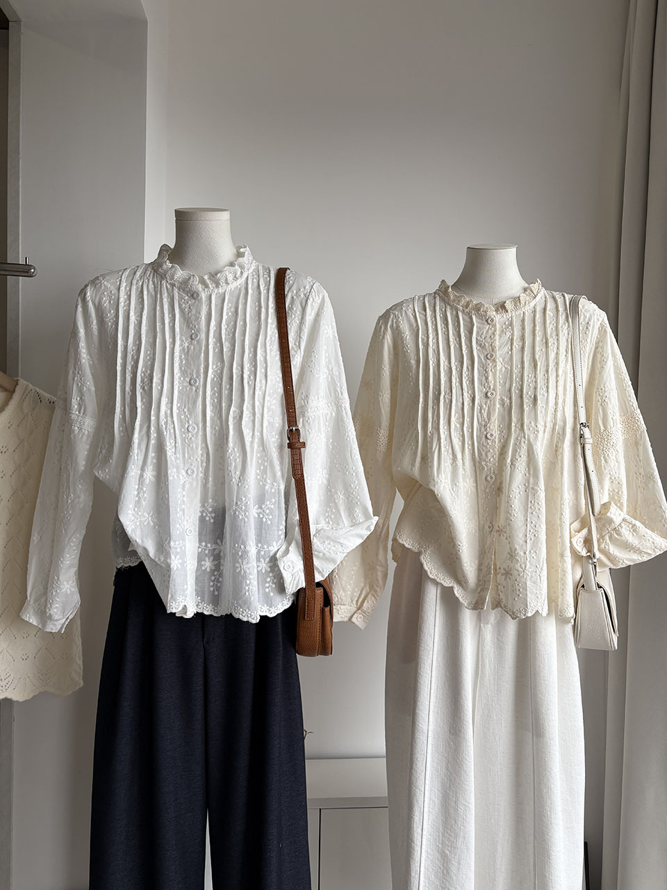 韓系木耳花邊小企領刺繡鬆身恤衫：圖片 2