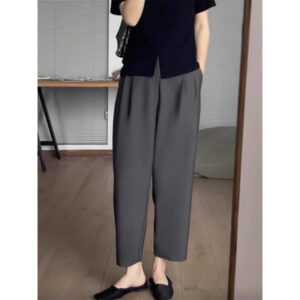 PLUS SIZE💗大碼垂直感高腰直筒9分西裝褲：圖片 6