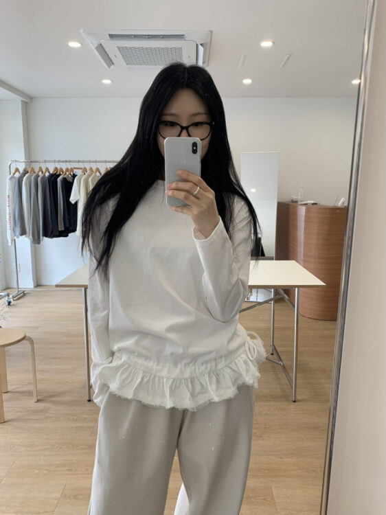 韓國chic甜美拼接喱士花邊長袖打底T恤