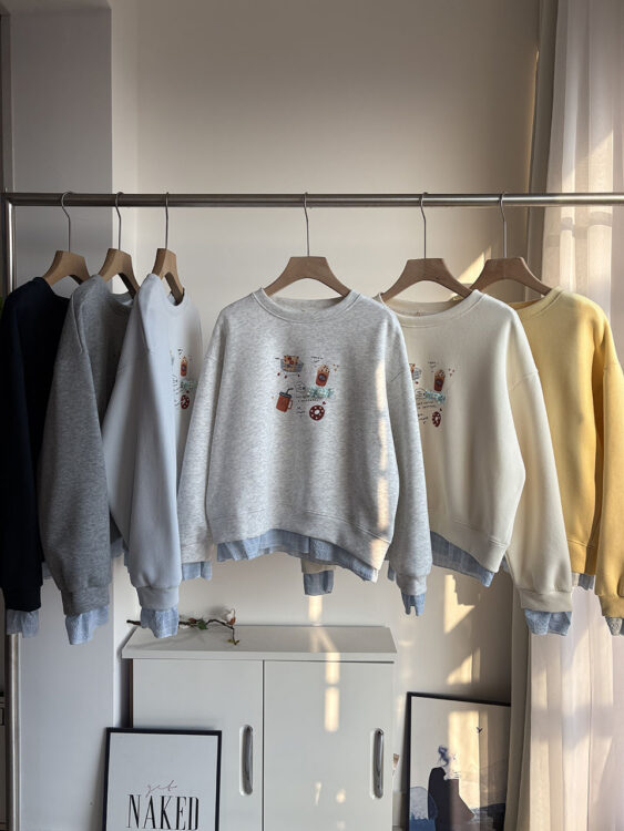 韓系甜品印花假兩件衛衣