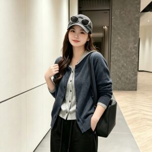 PLUS SIZE💗秋裝高級感假兩件連帽針織外套：圖片 10