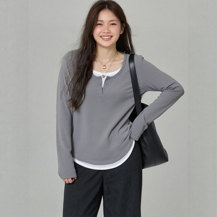 PLUS SIZE💗假兩件顯瘦針織T恤