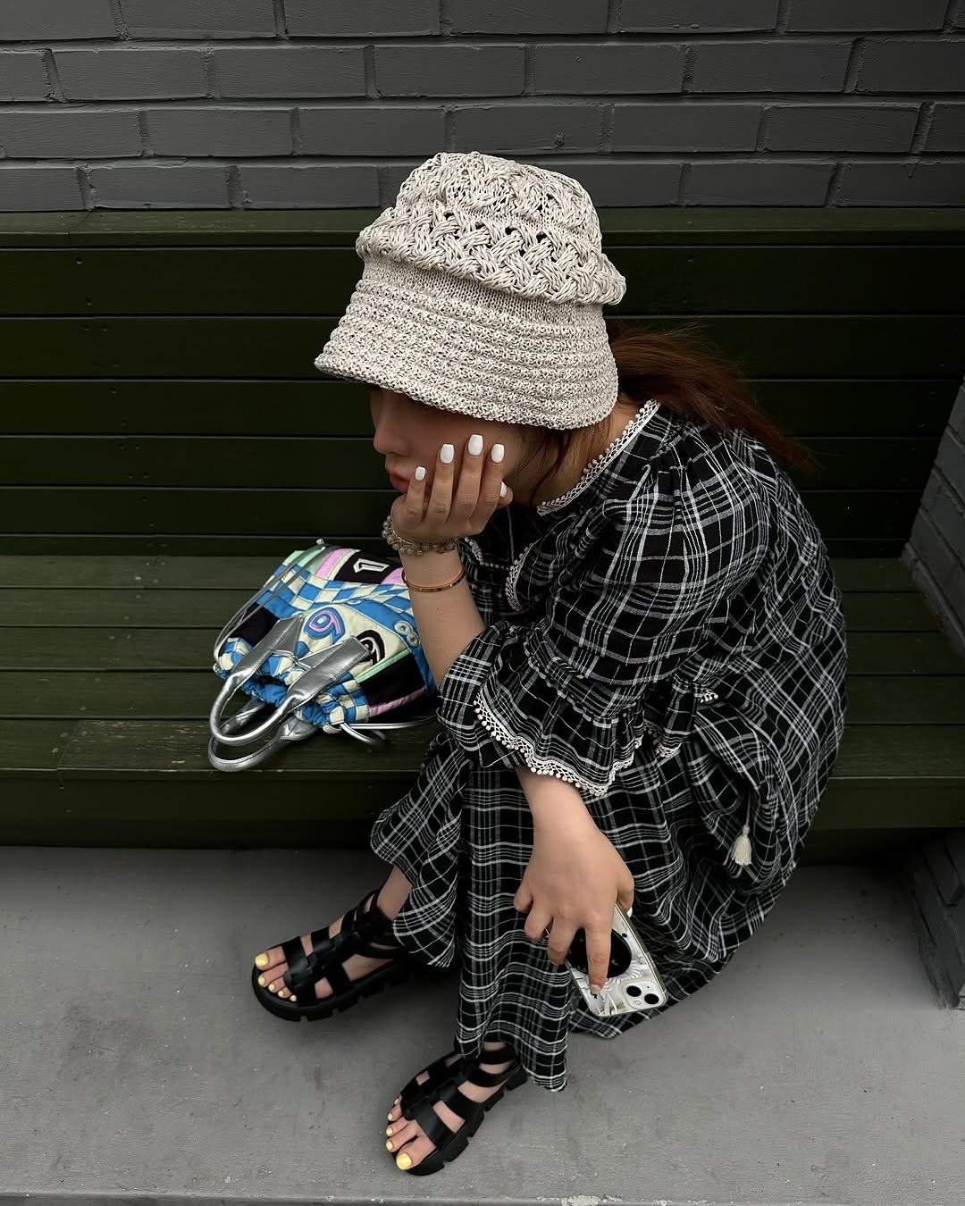 🩷chic新裝! 韓系格紋花邊拼接lace寬鬆連衣裙：圖片 3