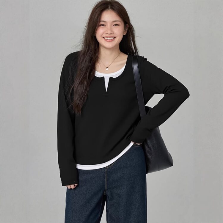 PLUS SIZE💗假兩件顯瘦針織T恤