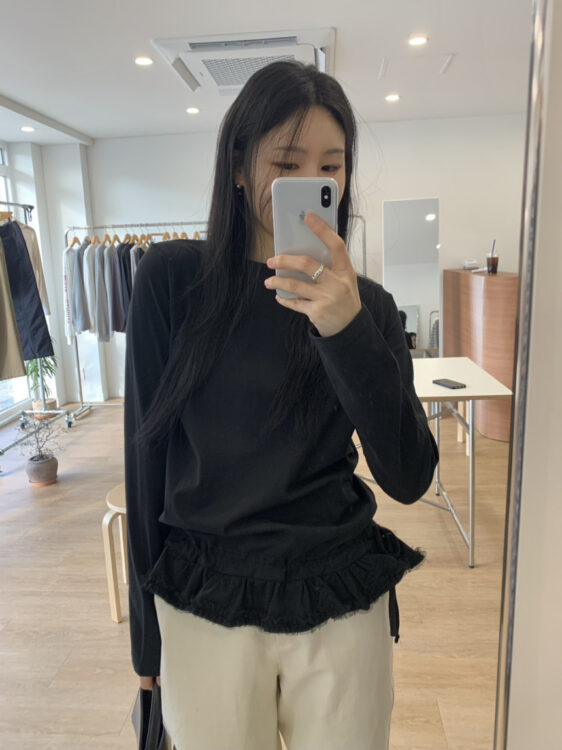 韓國chic甜美拼接喱士花邊長袖打底T恤