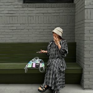 🩷chic新裝! 韓系格紋花邊拼接lace寬鬆連衣裙：圖片 4