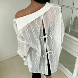 🩷chic新裝! 韓系慵懶時尚後背LACE中長款恤衫：圖片 1