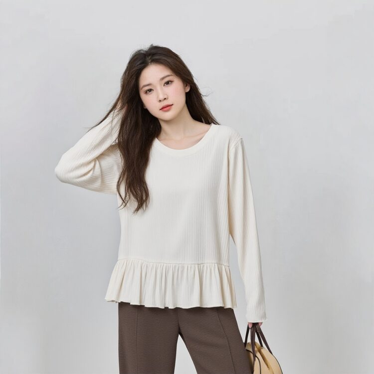 PLUS SIZE💗大碼荷葉邊坑條打底衫