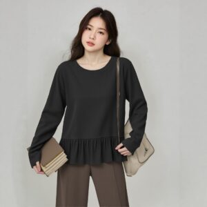 PLUS SIZE💗大碼荷葉邊坑條打底衫：圖片 3